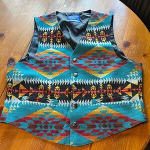 Pendleton Teal and Red Geometric Vest
